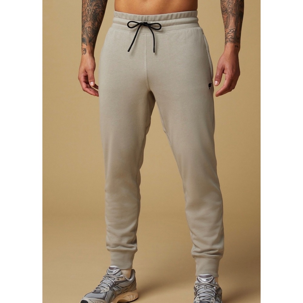 Fabletics Men Go-To Jogger Pants Tan Light Brown Fleece Tapered Joggers Large